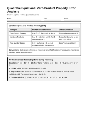 Proven Zero-Product Property Worksheet | Grade 9 Algebra I