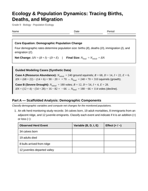 Complete Population Change Worksheet | Grade 9 Biology
