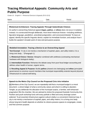 Aligned Rhetorical Appeals Worksheet | Grade 10 English II