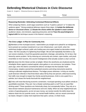 Essential Rhetorical Defense Worksheet | Grade 10 English II