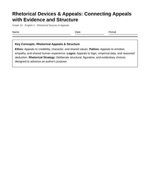 Complete Rhetorical Appeals Worksheet | Grade 10 English II
