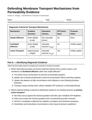 Proven Permeability Evidence Worksheet | Grade 10 Biology