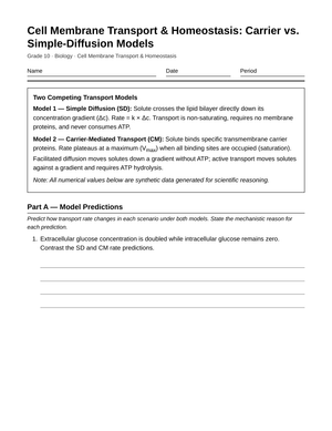 Complete Carrier vs Diffusion Worksheet | Grade 10 Biology