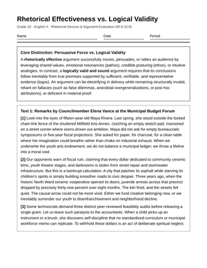 Essential Rhetoric vs Logic Worksheet | Grade 10 English II