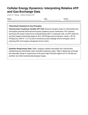 Essential ATP & Gas Data Worksheet | Grade 10 Biology