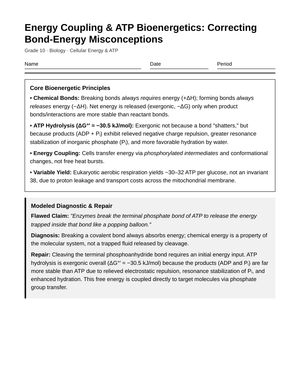 Complete ATP Bond Energy Worksheet | Grade 10 Biology