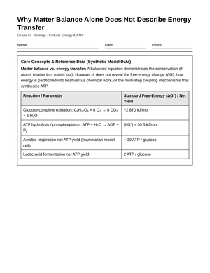 Printable Matter Balance vs Energy Transfer Worksheet