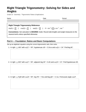 Complete Trig Sides & Angles Worksheet | Grade 10 Geometry