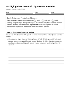 Complete Choice of Ratio Worksheet | Grade 10 Geometry