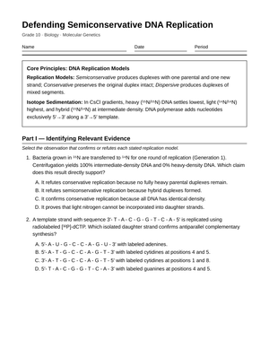 Complete DNA Replication Models Worksheet | Grade 10 Biology
