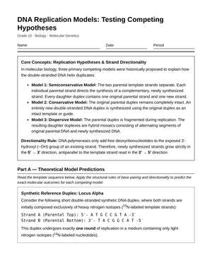 Proven DNA Replication Models Worksheet | Grade 10 Biology
