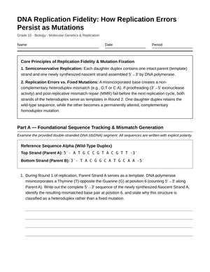 Complete DNA Replication Error Worksheet | Grade 10 Biology