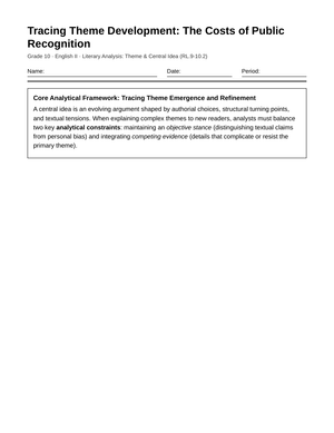 Complete Theme Development Worksheet | Grade 10 English II