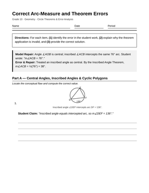 Proven Circle Theorem Errors Worksheet | Grade 10 Geometry