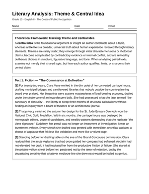Complete Theme Analysis Worksheet | Grade 10 English II