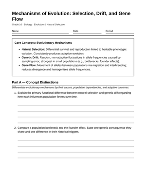 Complete Selection and Drift Worksheet | Grade 10 Biology