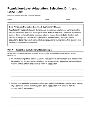 Complete Population Adaptation Worksheet | Grade 10 Biology