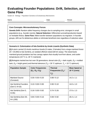 Essential Founder Populations Worksheet | Grade 10 Biology