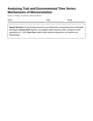 Complete Trait Time Series Worksheet | Grade 10 Biology