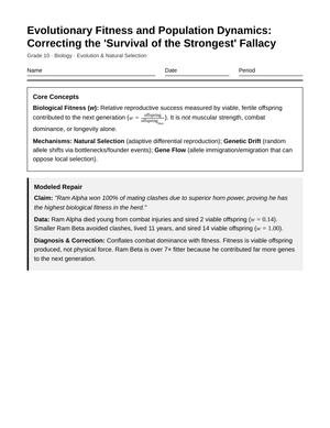 Essential Biological Fitness Worksheet | Grade 10 Biology