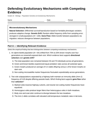 Essential Evolution Mechanisms Worksheet | Grade 10 Biology