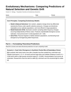 Essential Selection & Drift Worksheet | Grade 10 Biology