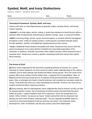 Ready Symbol, Motif & Irony Worksheet | Grade 10 English II
