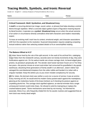 Complete Recurring Object Worksheet | Grade 10 English II