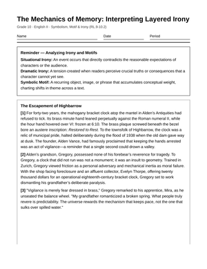 Essential Layered Irony Worksheet | Grade 10 English II