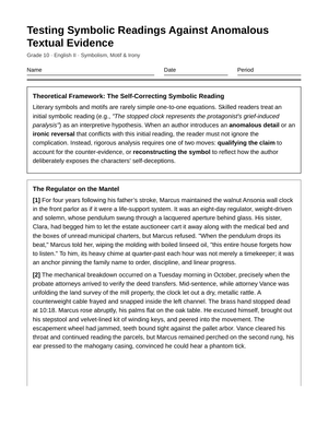 Essential Symbolic Reading Worksheet | Grade 10 English II