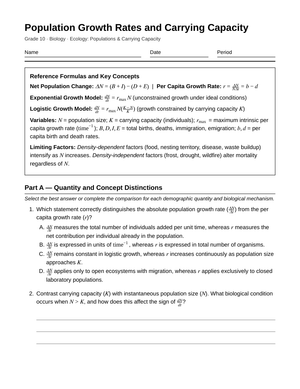 Complete Population Growth Worksheet | Grade 10 Biology