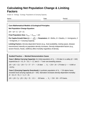 Complete Net Population Change Worksheet | Grade 10 Biology