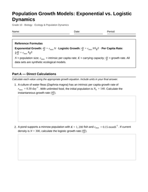 Essential Population Growth Worksheet | Grade 10 Biology