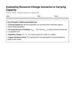 Complete Carrying Capacity Worksheet | Grade 10 Biology