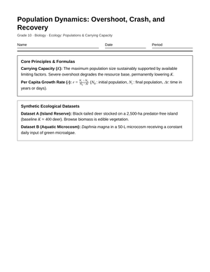 Complete Population Overshoot Worksheet | Grade 10 Biology