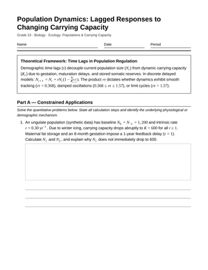 Essential Population Time Lags Worksheet | Grade 10 Biology