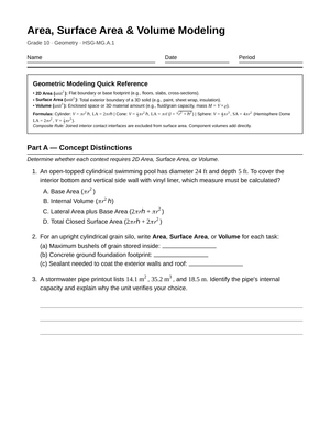 Ready Area & Volume Modeling Worksheet | Grade 10 Geometry