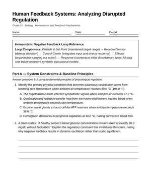 Complete Disrupted Regulation Worksheet | Grade 10 Biology