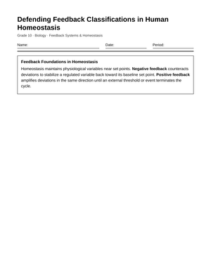 Complete Feedback Systems Worksheet | Grade 10 Biology