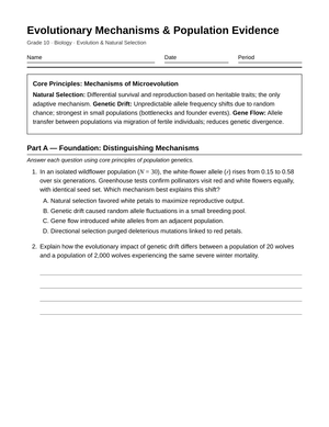 Complete Evolution Mechanisms Worksheet | Grade 10 Biology