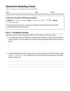 Complete Geometric Modeling Worksheet | Grade 10 Geometry