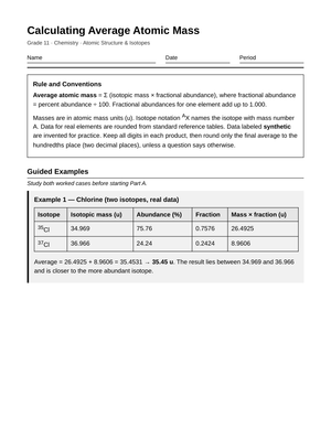 Complete Average Atomic Mass Worksheet | Grade 11 Chemistry