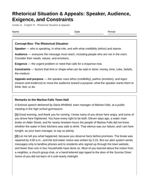 Ready Rhetorical Situation Worksheet | Grade 11 English III