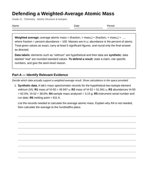 Printable Average Atomic Mass Worksheet | Grade 11 Chemistry