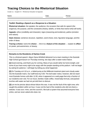 Aligned Rhetorical Choices Worksheet | Grade 11 English III