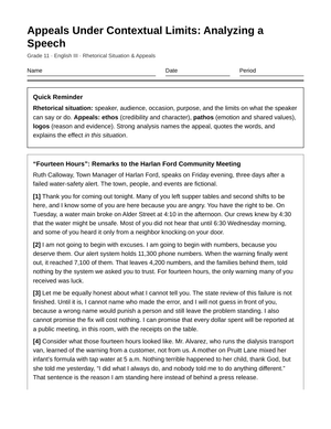 Printable Appeals & Limits Worksheet | Grade 11 English III