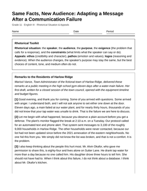 Ready Audience Adaptation Worksheet | Grade 11 English III