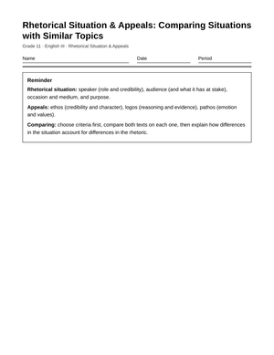 Ready Rhetoric Comparison Worksheet | Grade 11 English III