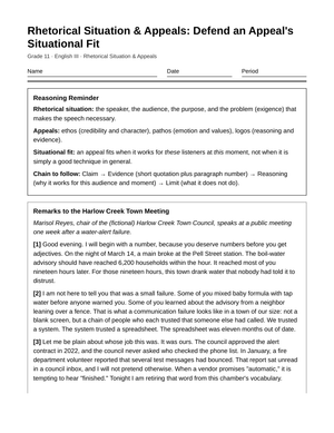 Printable Situational Fit Worksheet | Grade 11 English III