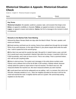 Ready Rhetorical Situation Worksheet | Grade 11 English III